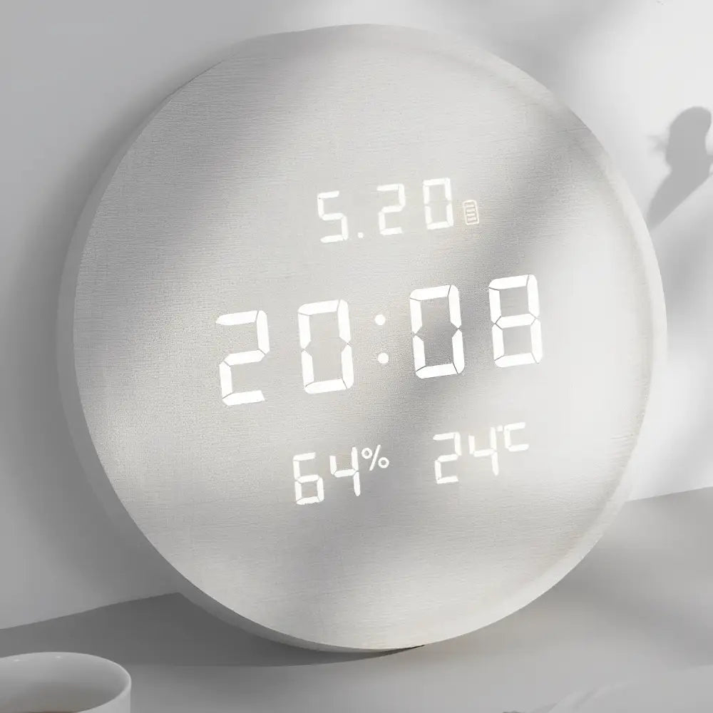 Square light wood digital clock with energy saving display