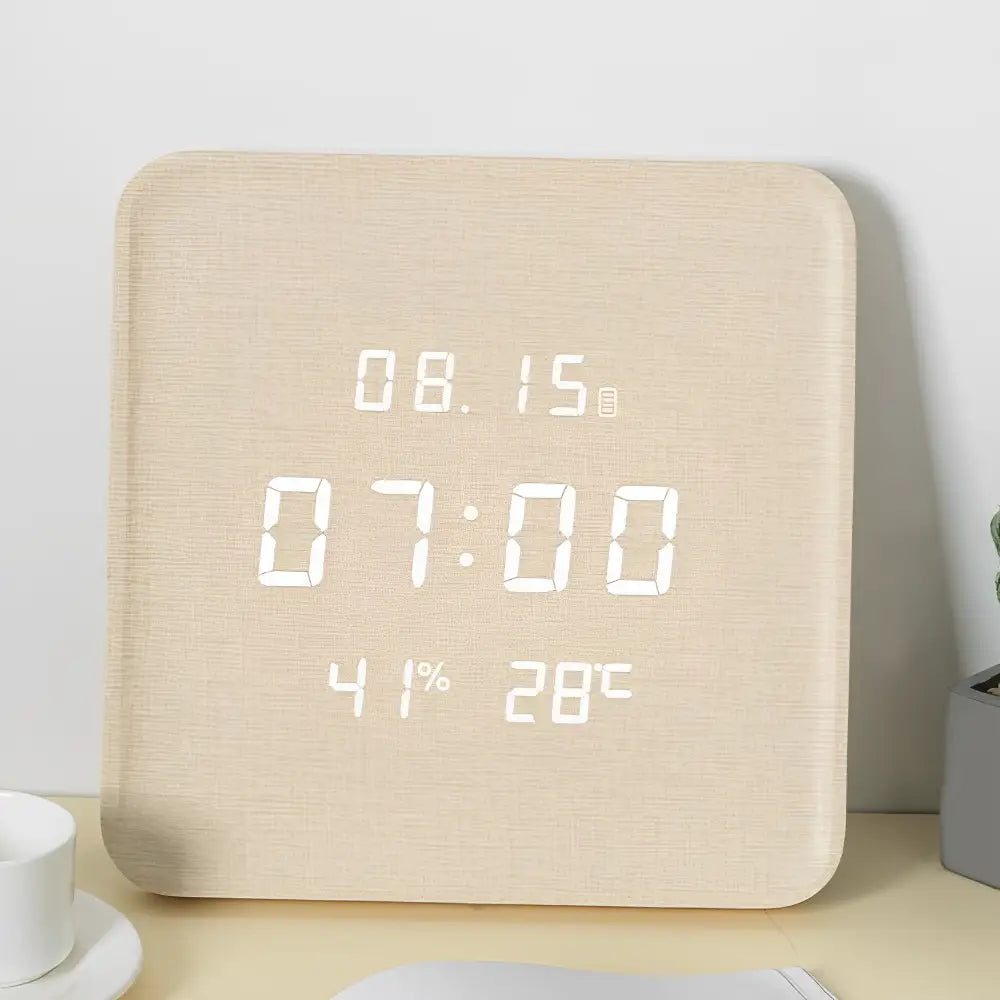 Digital Wood Wall Clock with LED Display - Round or Square
