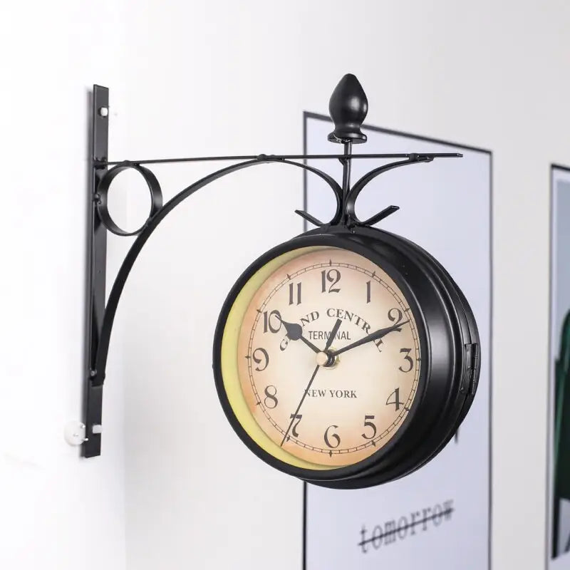 White double-faced vintage station wall clock with Arabic numerals