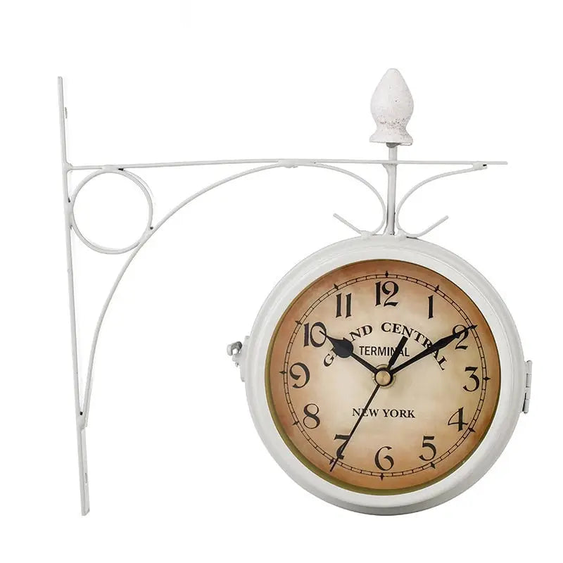 CasaClock double-sided retro wall clock displayed in industrial living room setting