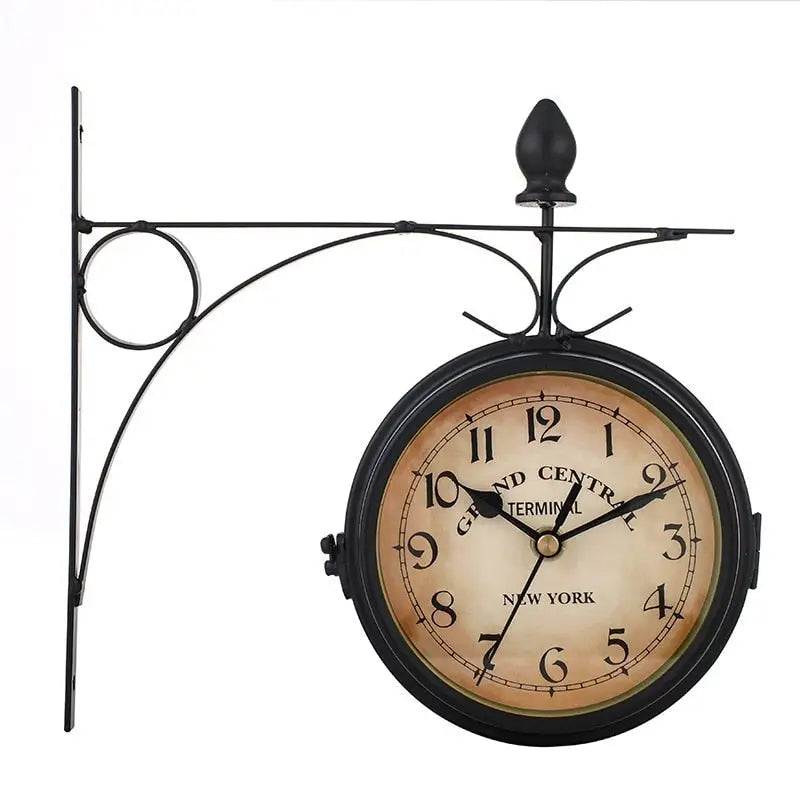 Double-Sided New York Station Wall Clock - Vintage Industrial