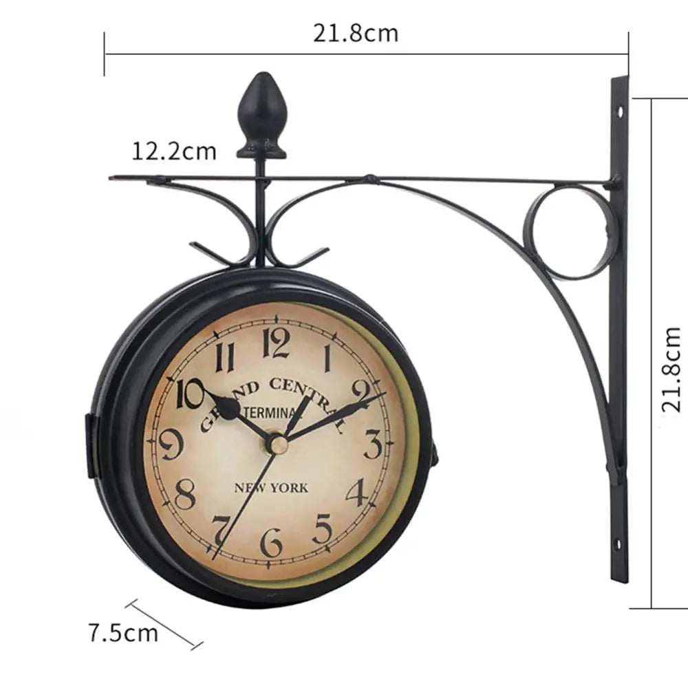 Double-Sided New York Station Wall Clock - Vintage Industrial