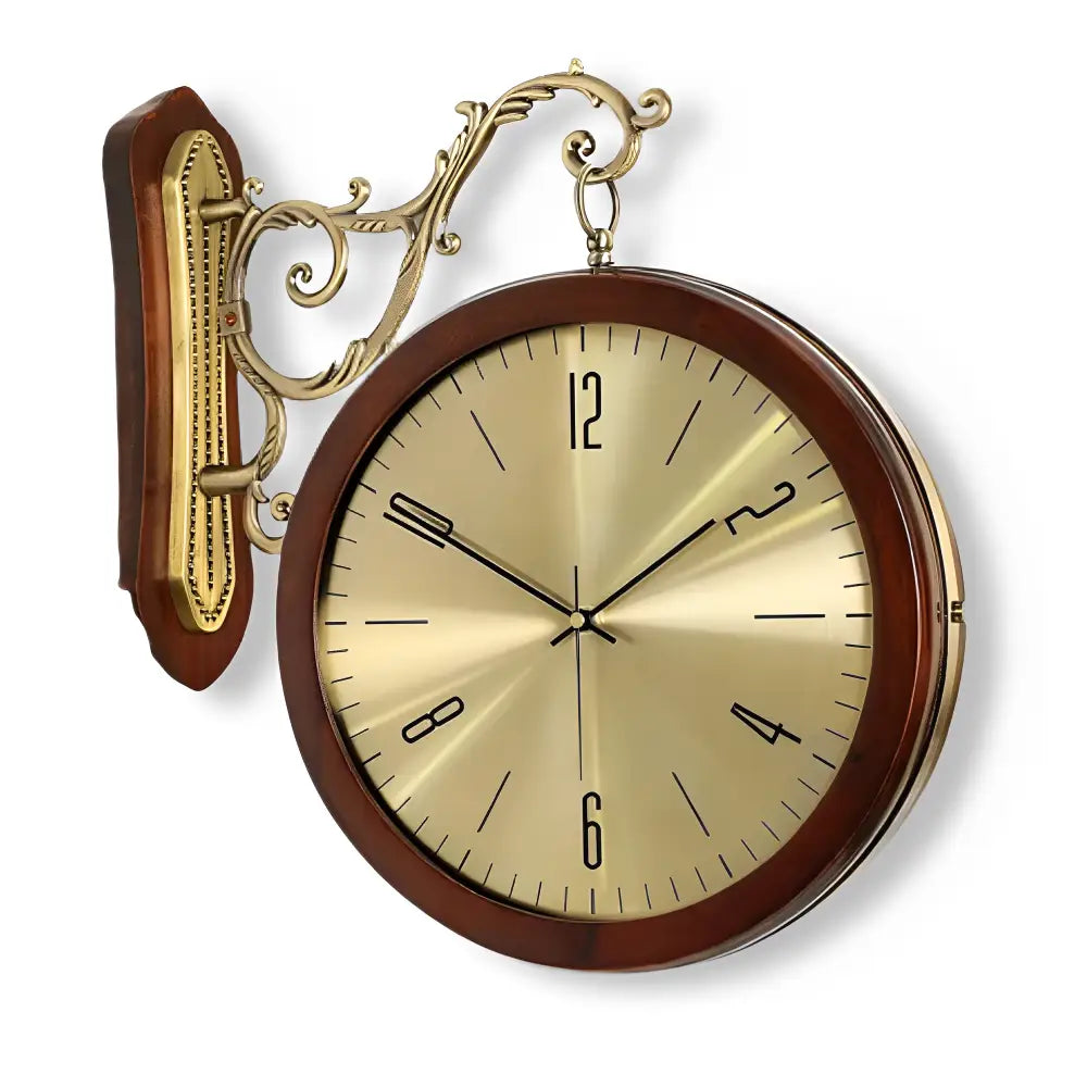 Double-Sided Vintage Wall Clock - Solid Wood, Silent Quartz