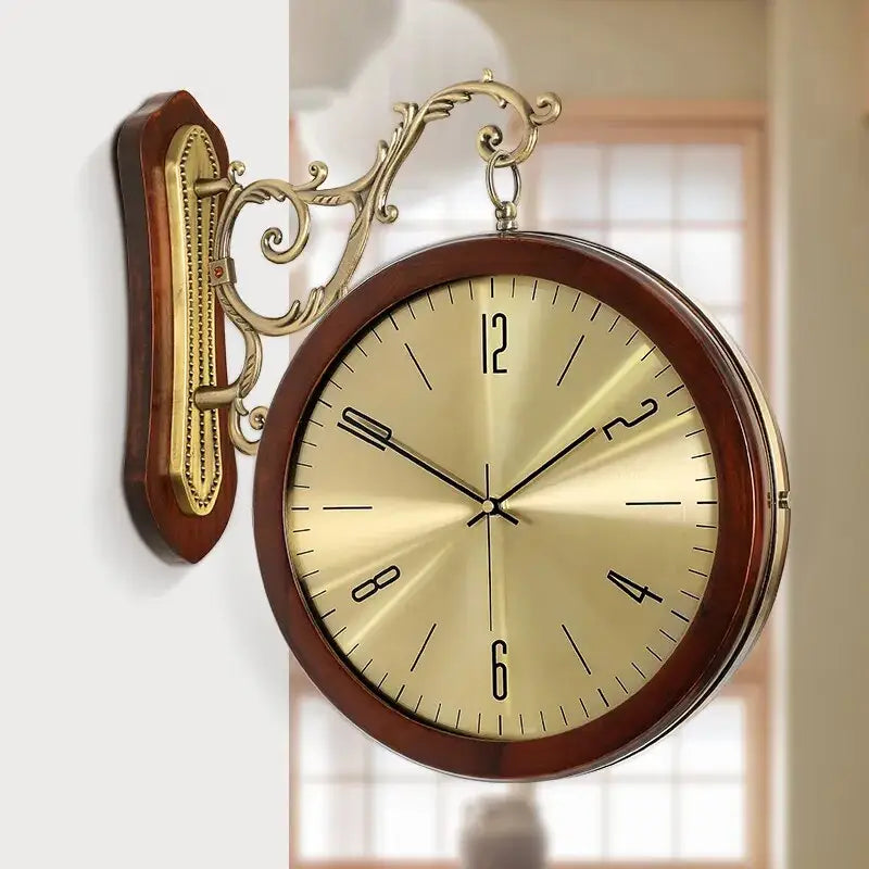 Side view highlighting the double-faced design and wood casing