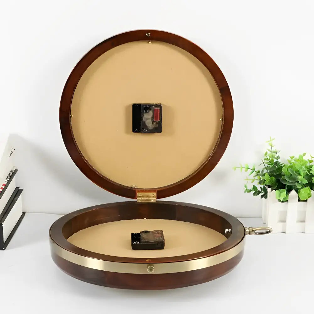 Double-Sided Vintage Wall Clock - Solid Wood, Silent Quartz