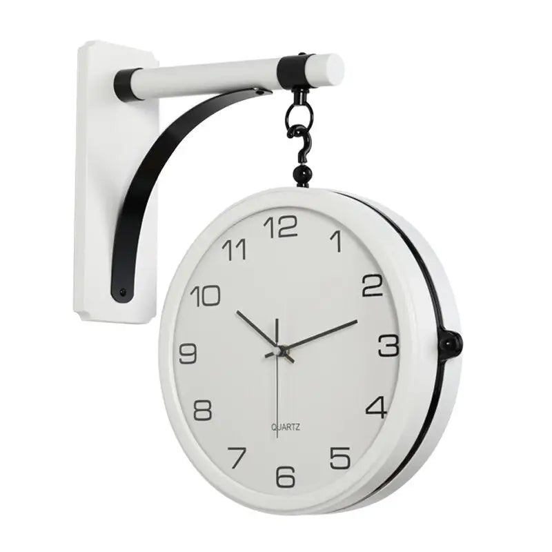 Double-Sided Wall Clock - Silent Sweep, Wood & Glass Mirror