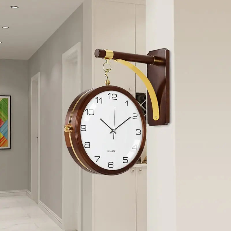 Silent sweep wall clock showing both clock faces side by side