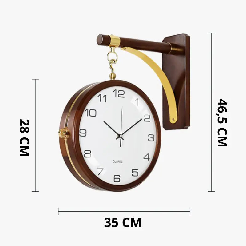 Double-Sided Wall Clock - Silent Sweep, Wood & Glass Mirror