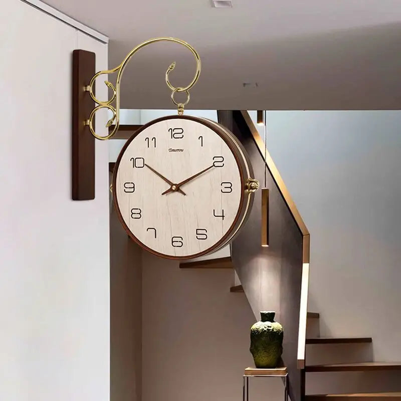 Close-up of analog hand display on sustainable bamboo wall clock