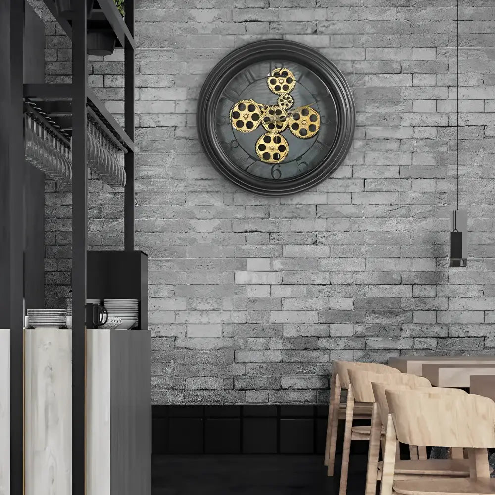 45 cm antique-style metal wall clock hanging in a modern living room