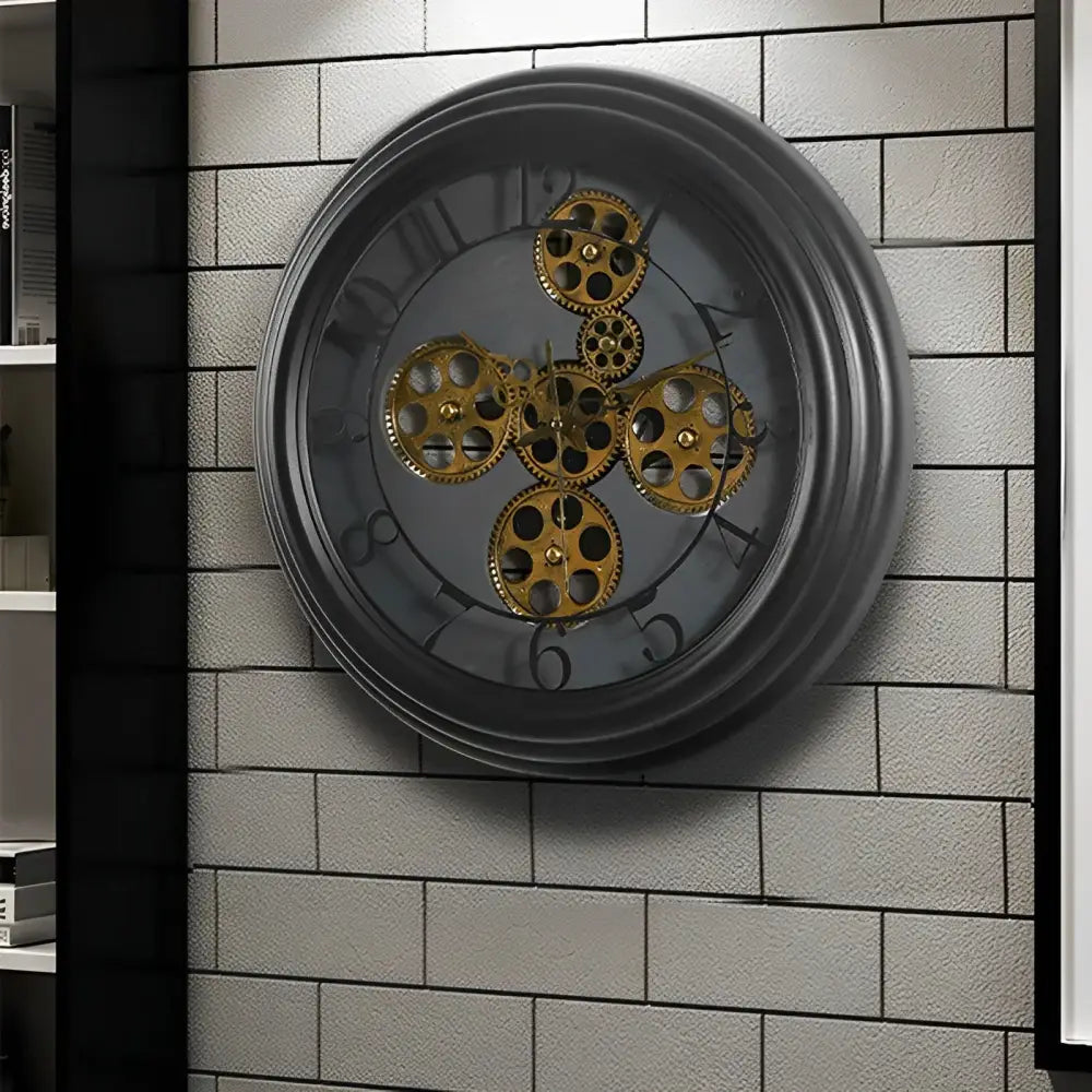 Silent quartz movement gear wall clock - side profile view