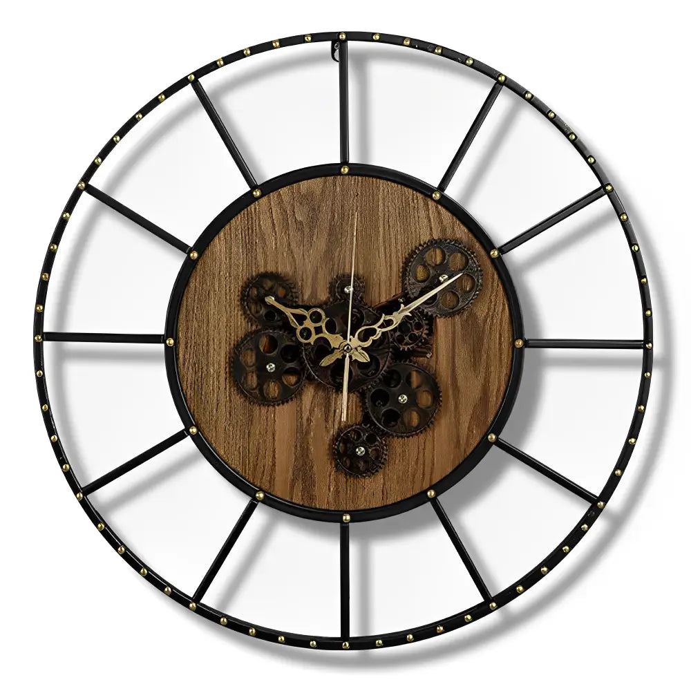 Gear Design Wall Clock - Wood and Metal Industrial Style