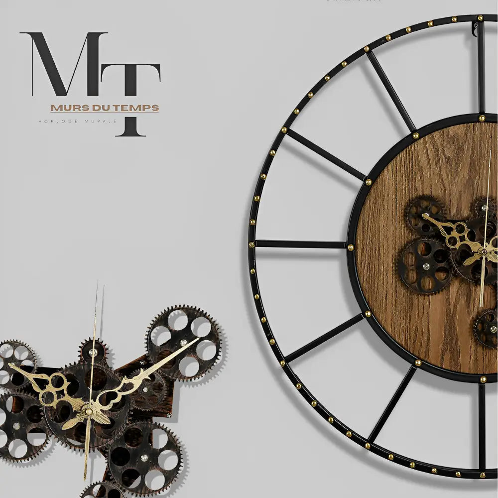 battery-powered gear wall clock with industrial steampunk design