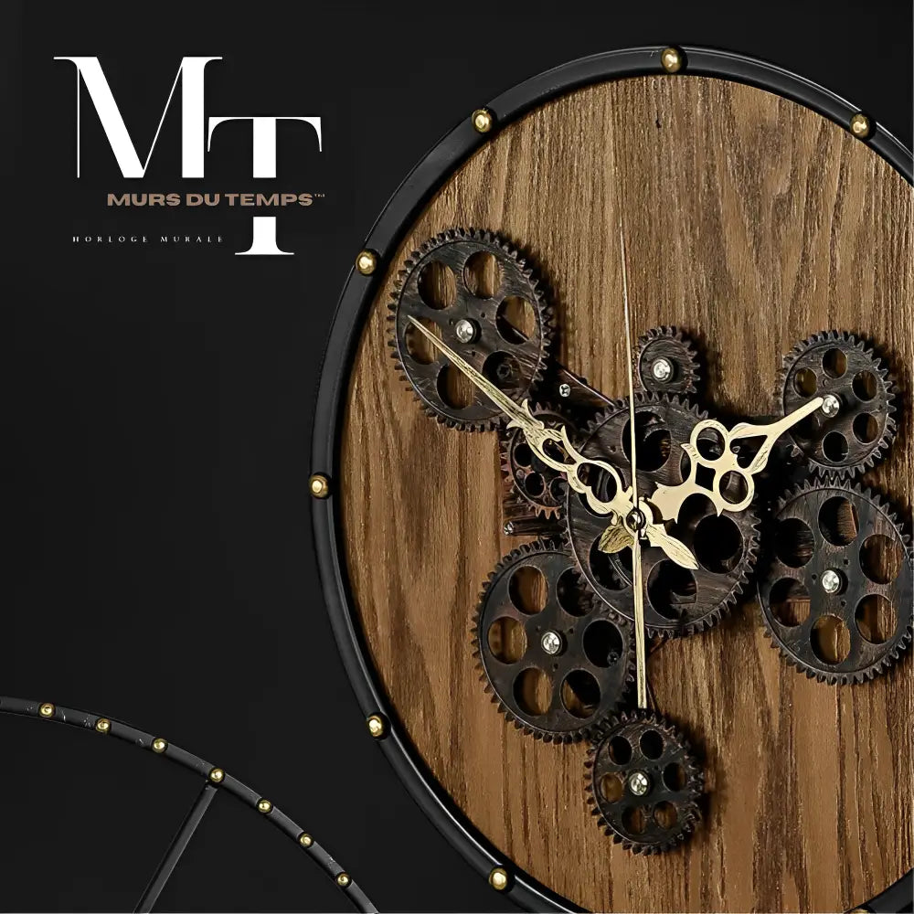 Gear Design Wall Clock - Wood and Metal Industrial Style