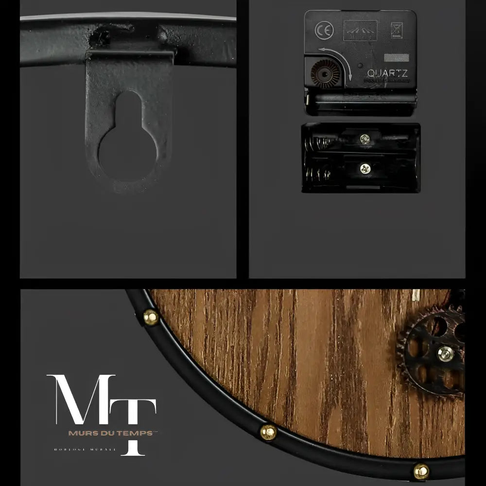 Gear Design Wall Clock - Wood and Metal Industrial Style