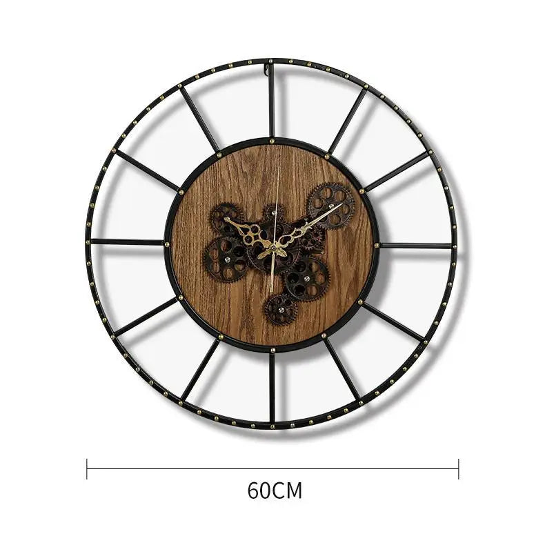 Gear Design Wall Clock - Wood and Metal Industrial Style