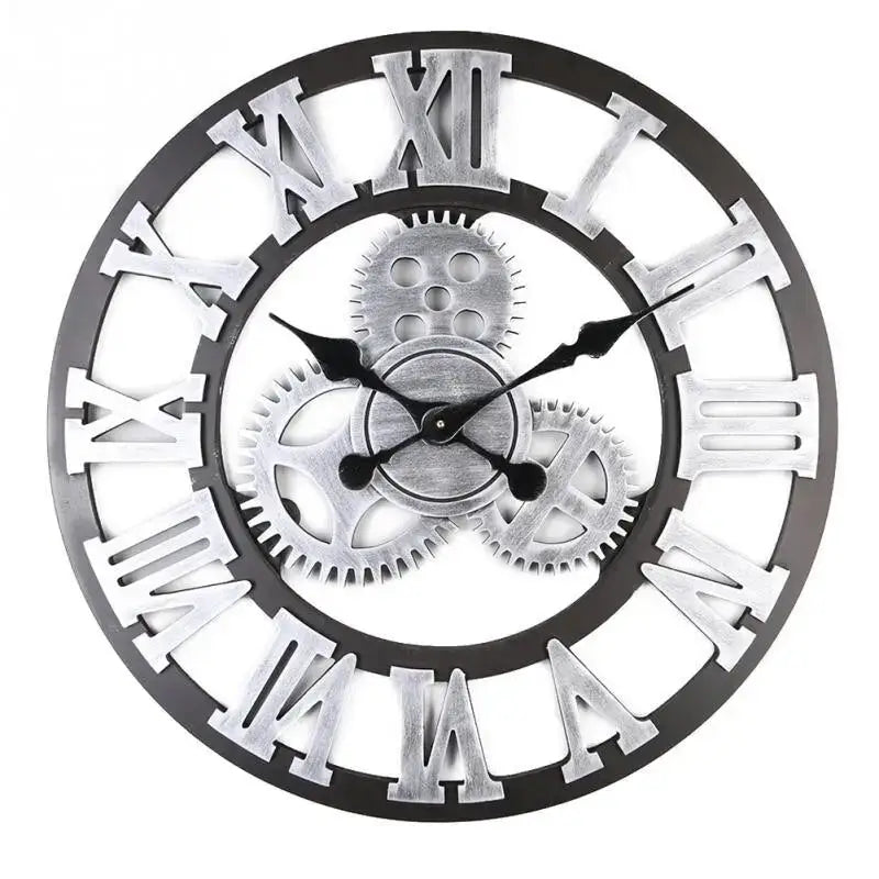 Giant Industrial Gear Wall Clock - bois argent - wall clock