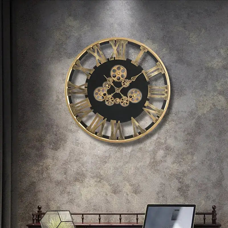 Gold Gear Roman Wall Clock - wall clock