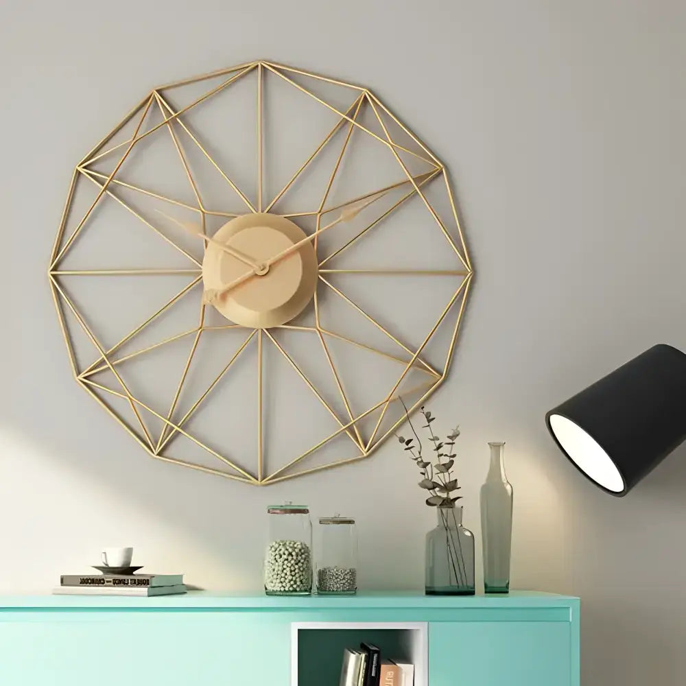 Gold Geometric Wireframe Wall Clock - wall clock
