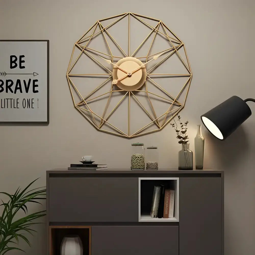 Gold Geometric Wireframe Wall Clock - wall clock
