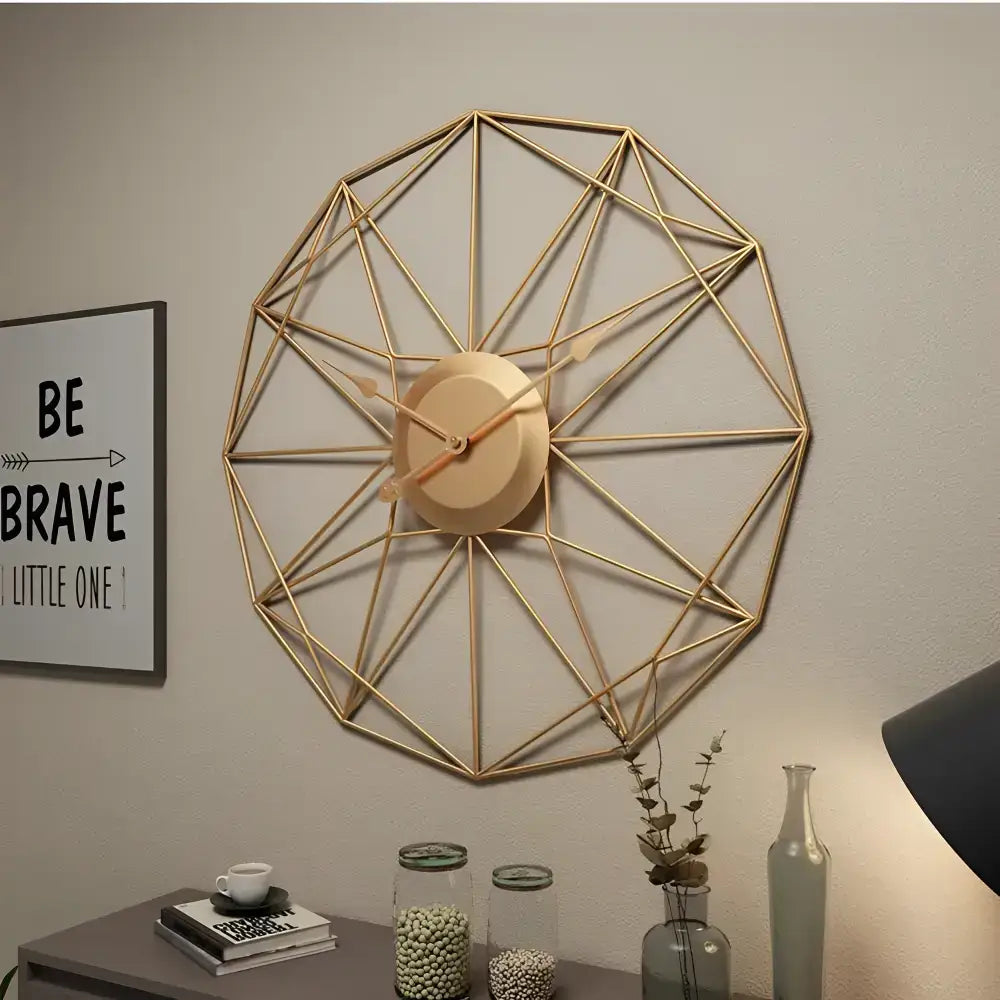 Gold Geometric Wireframe Wall Clock - wall clock