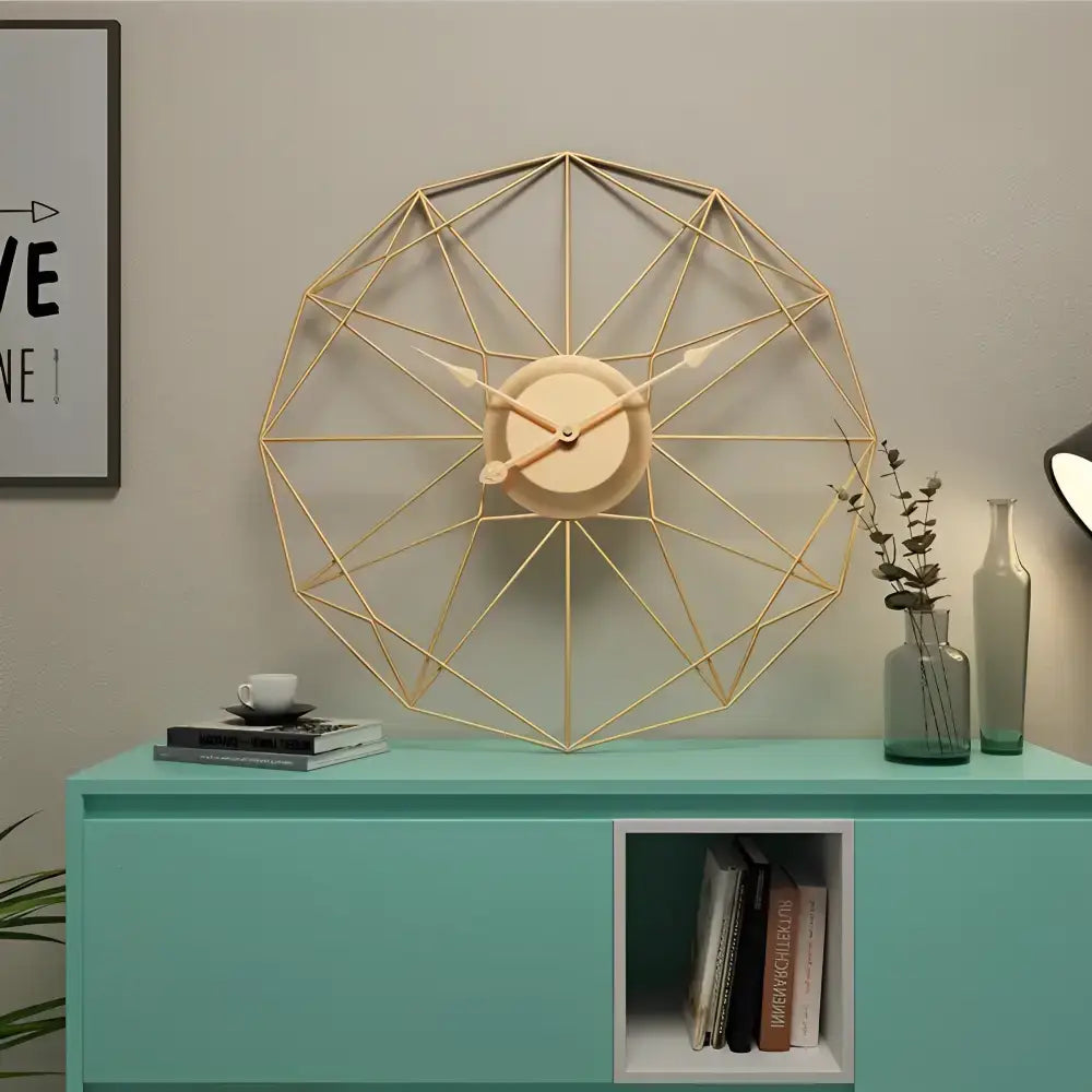 Gold Geometric Wireframe Wall Clock - wall clock