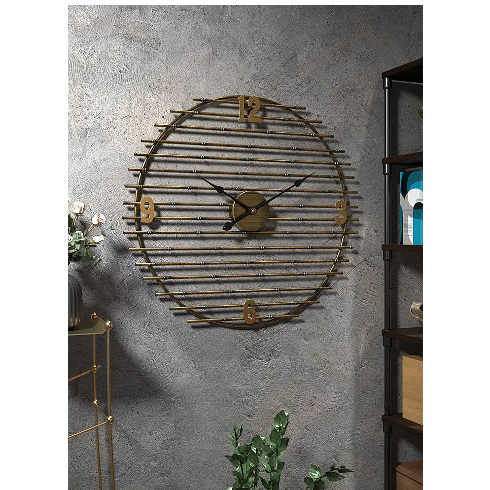 Gold Metal Wall Clock - 50 cm Silent Quartz Timepiece
