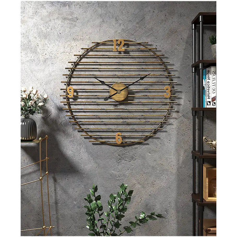 Gold Metal Wall Clock - 50 cm Silent Quartz Timepiece