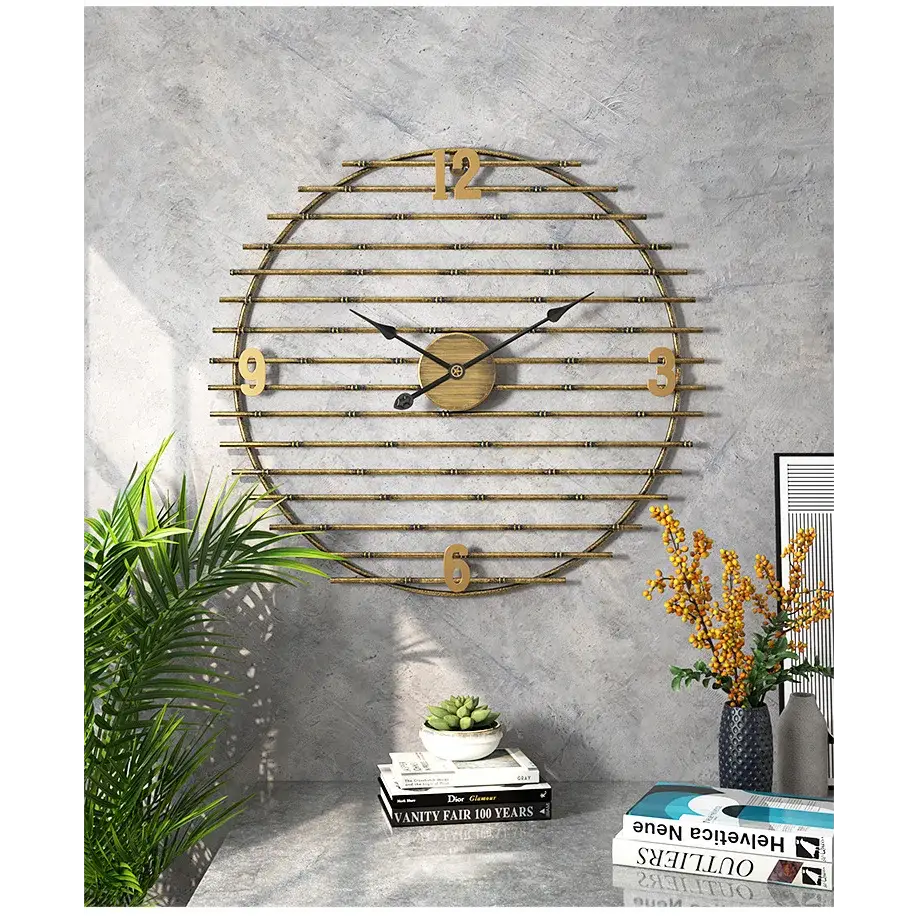 Gold Metal Wall Clock - 50 cm Silent Quartz Timepiece