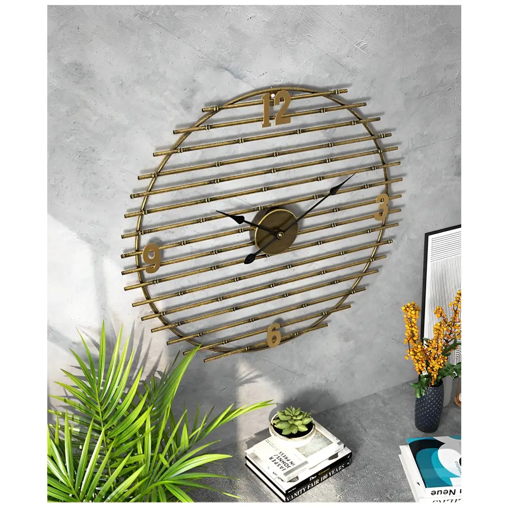 Gold Metal Wall Clock - 50 cm Silent Quartz Timepiece