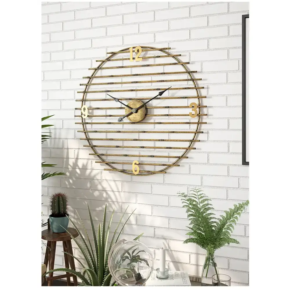 Gold Metal Wall Clock with Openwork Design - wall clock