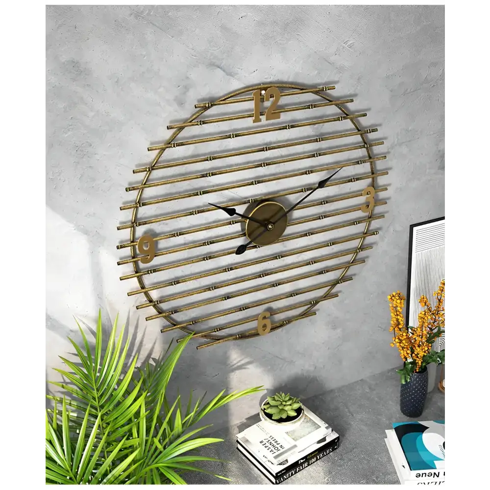 Gold Metal Wall Clock with Openwork Design - wall clock