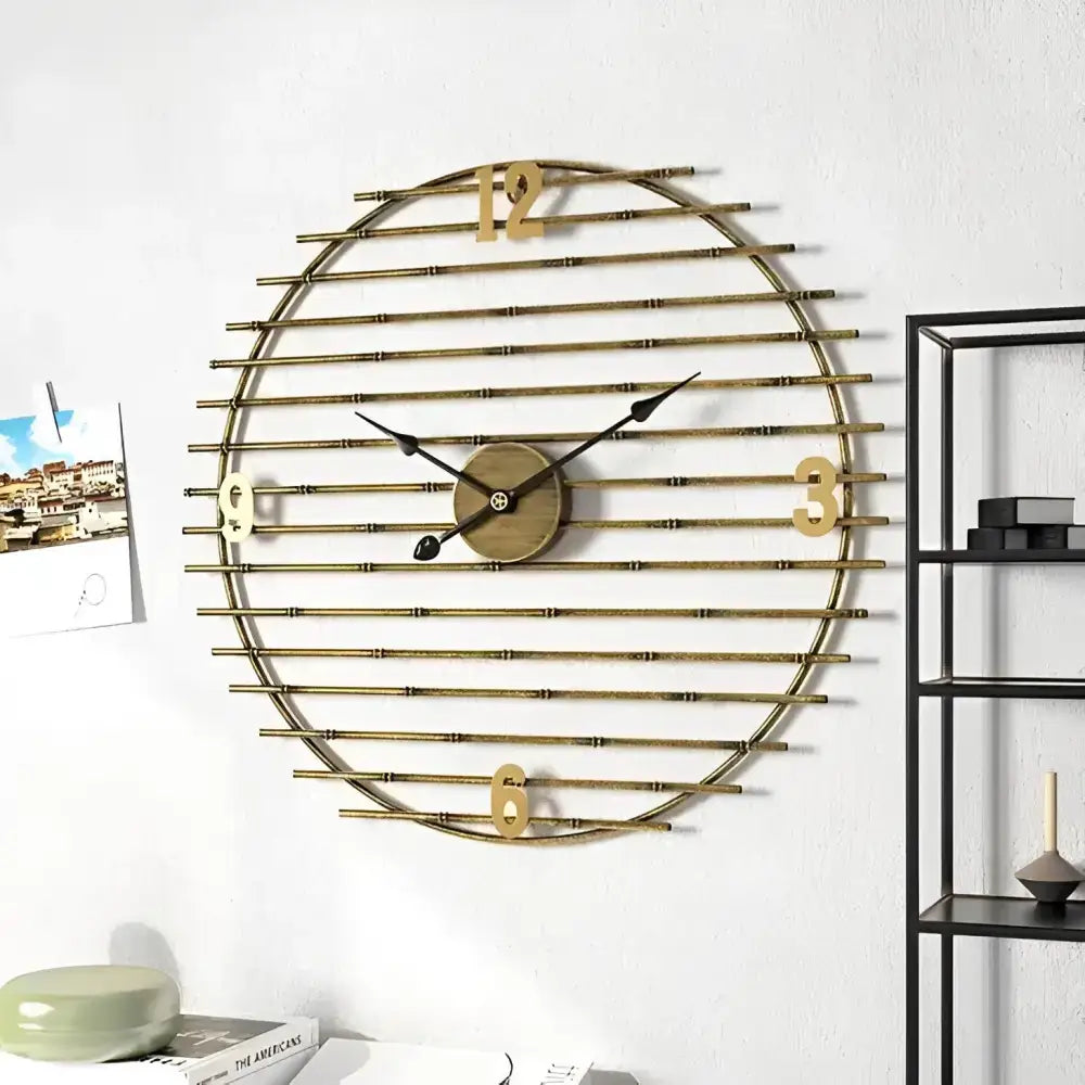 Gold Metal Wall Clock with Openwork Design - wall clock