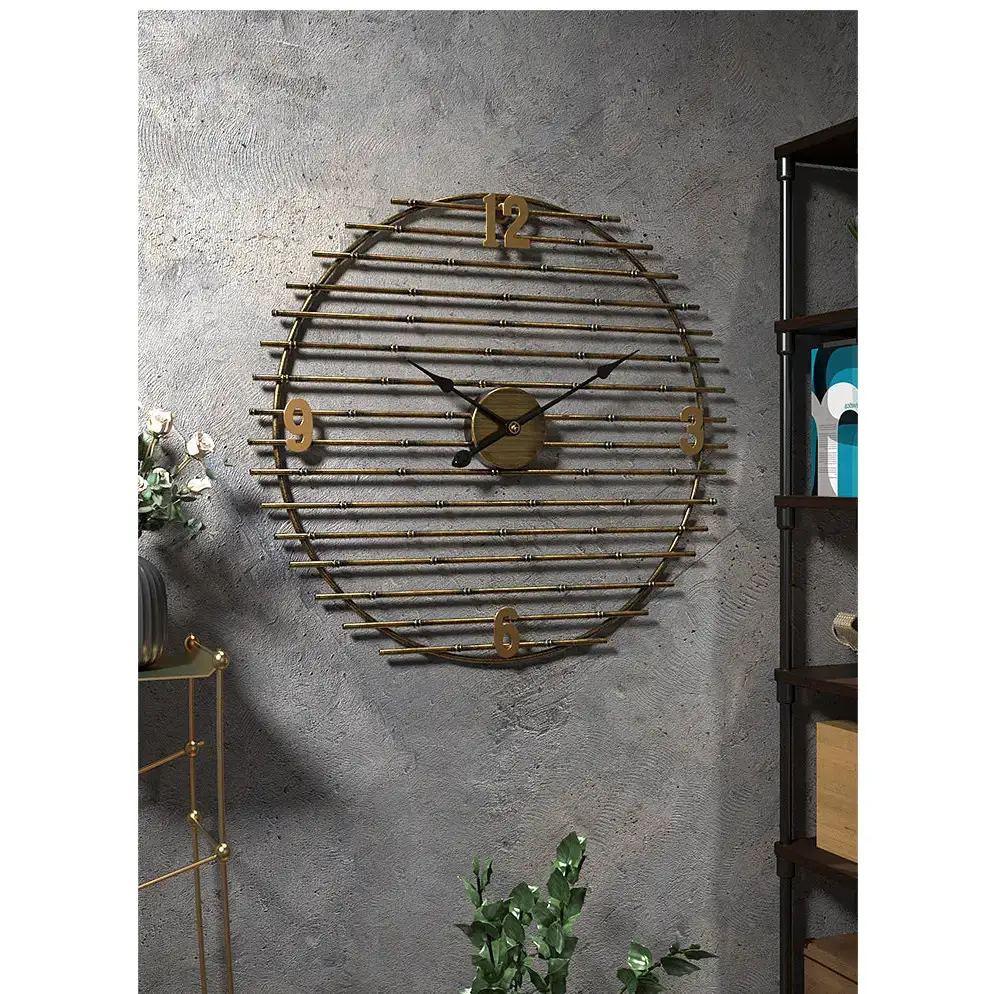 Gold Metal Wall Clock with Openwork Design - wall clock