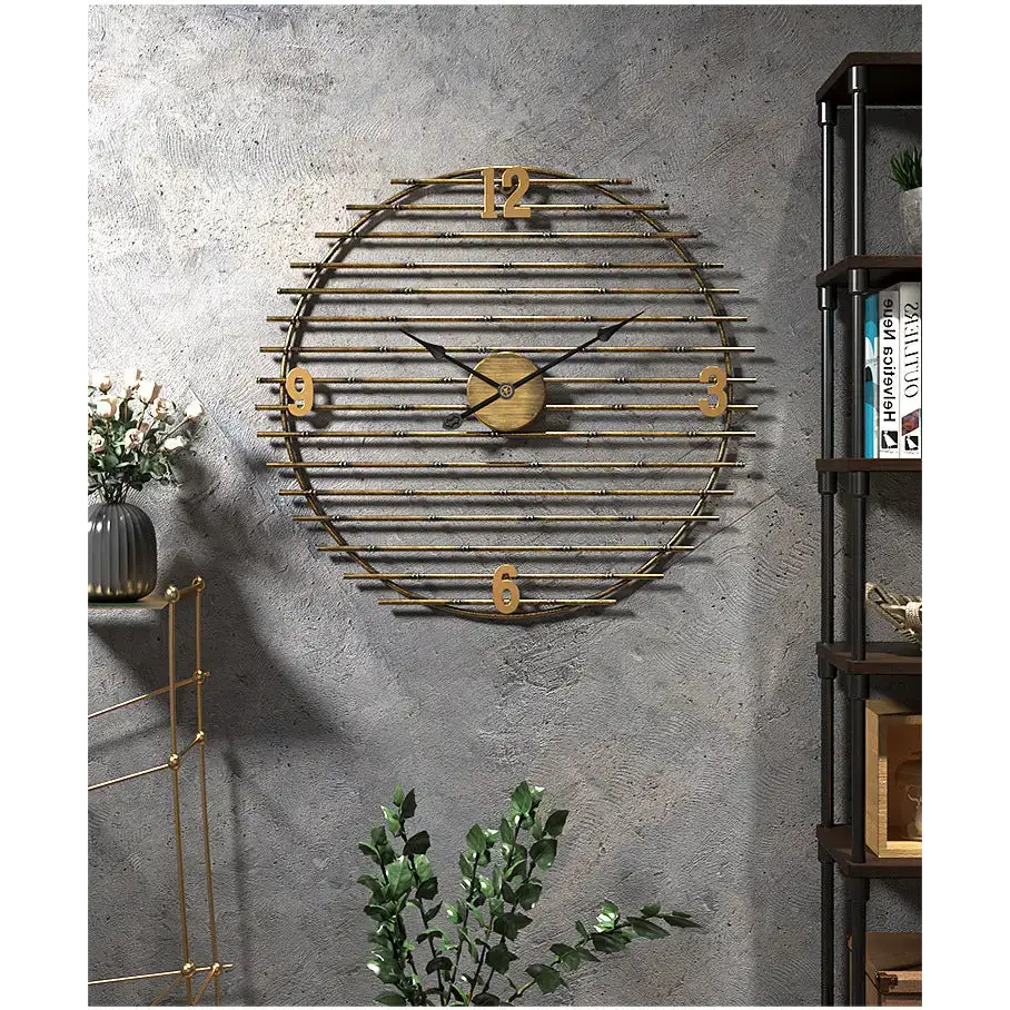 Gold Metal Wall Clock with Openwork Design - wall clock