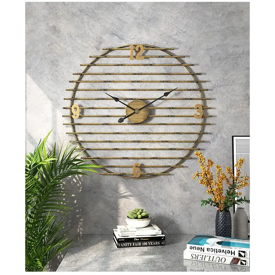 Gold Metal Wall Clock with Openwork Design - wall clock