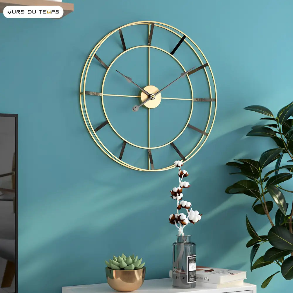 Gold Minimalist Wall Clock - Silent Quartz Metal 50 cm