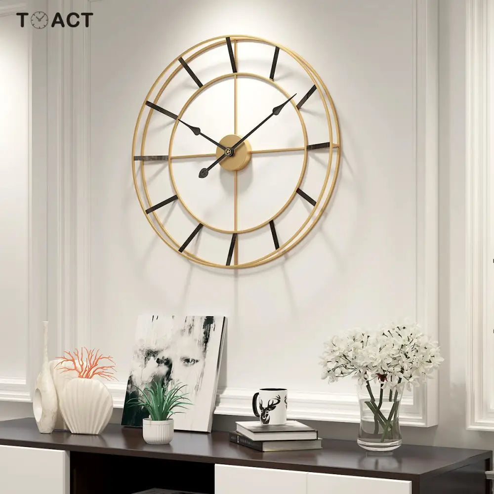 Gold Minimalist Wall Clock - Silent Quartz Metal 50 cm
