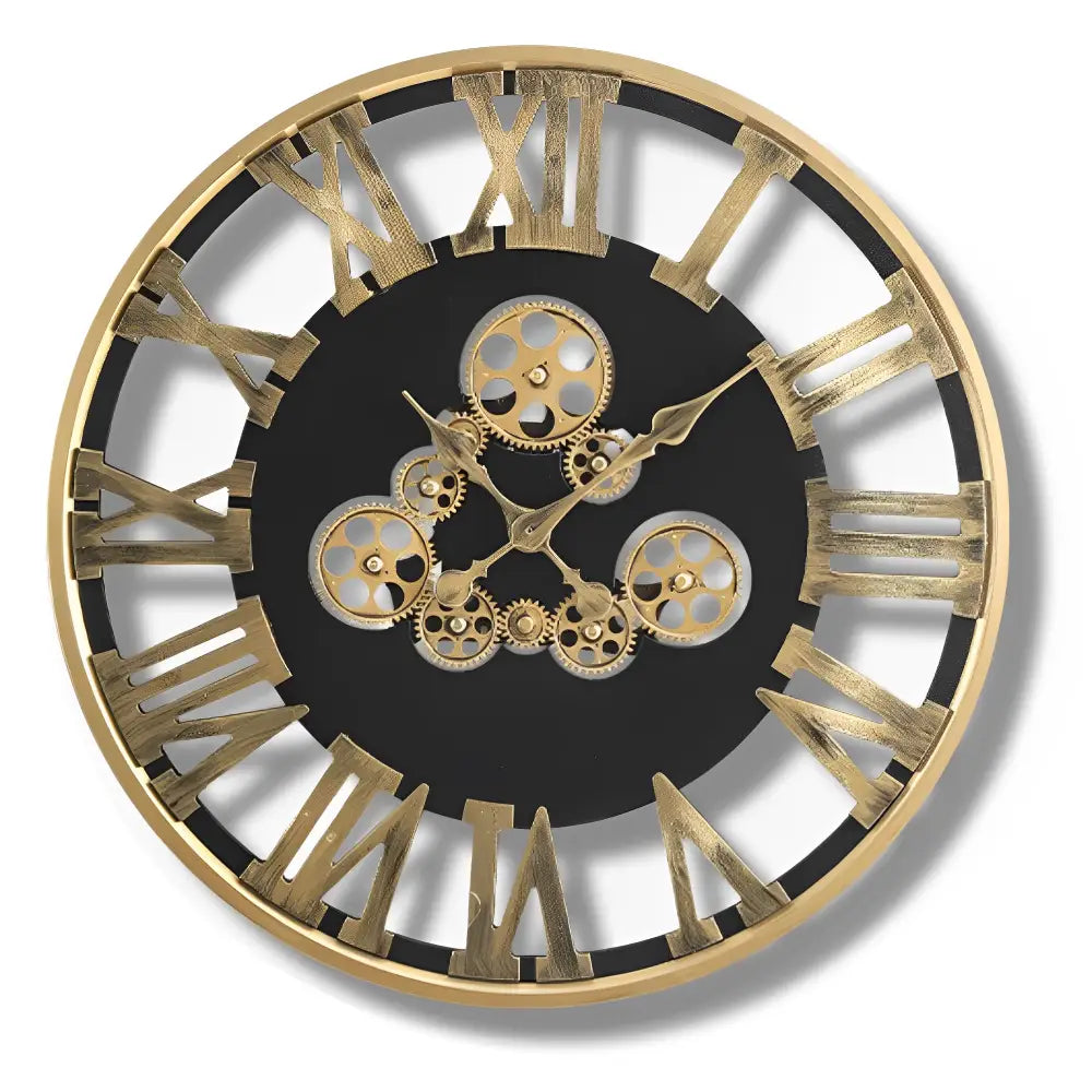 Gold Spinning Gear Wall Clock - Industrial Metal Design
