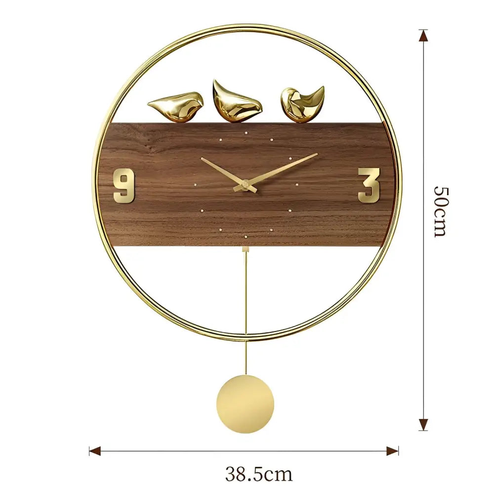 Golden Birds 3D Pendulum Wall Clock - Silent Nordic Vintage