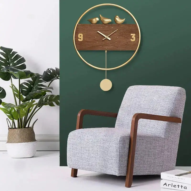 Golden Birds Pendulum Wall Clock - wall clock