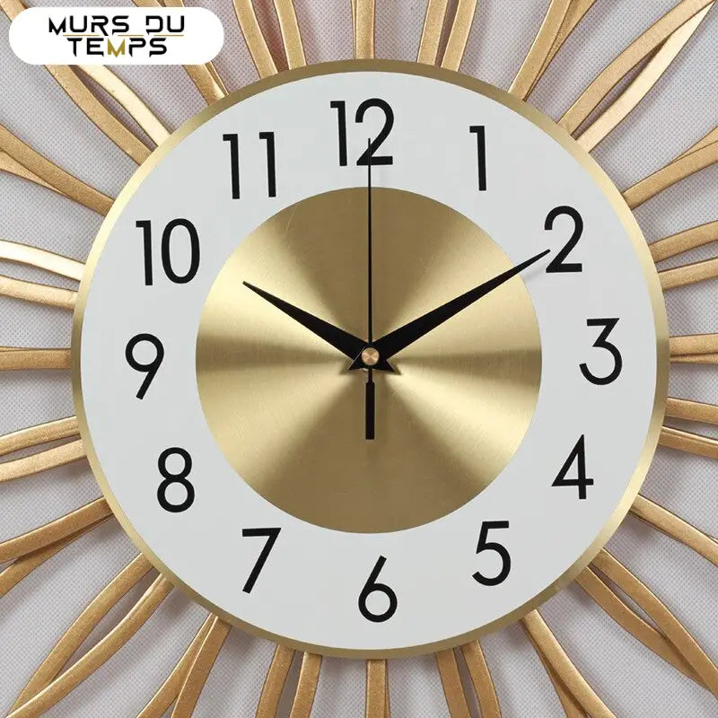 Premium metal construction detail of the golden flower wall clock