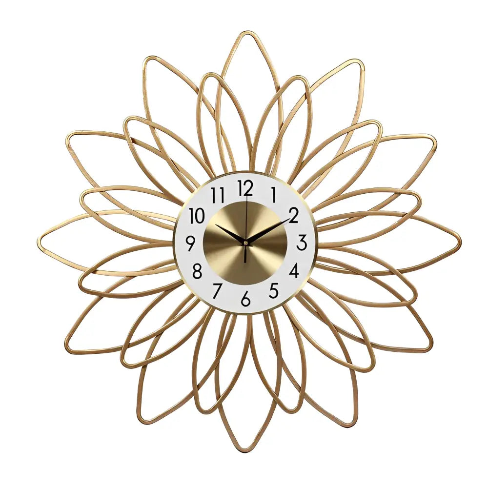 Golden flower wall clock side profile showing metal depth and finish