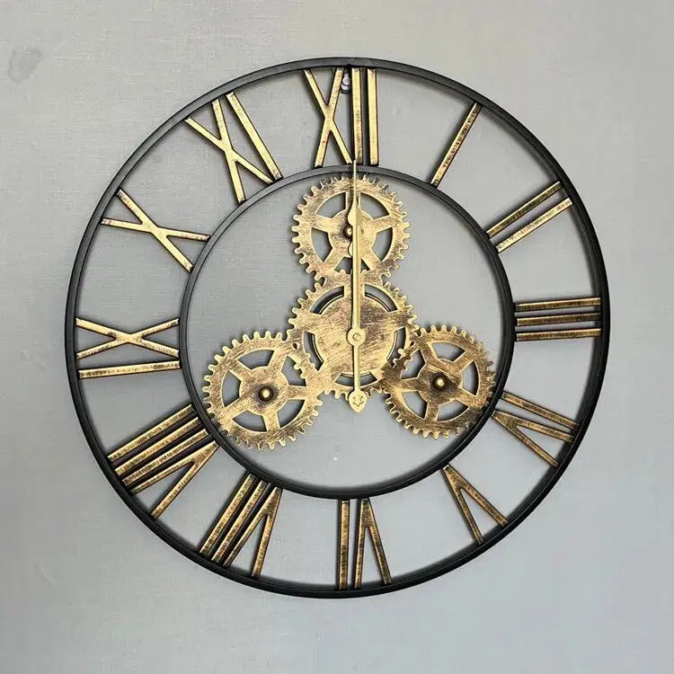 50 cm golden gear clock with analog hands and quartz movement