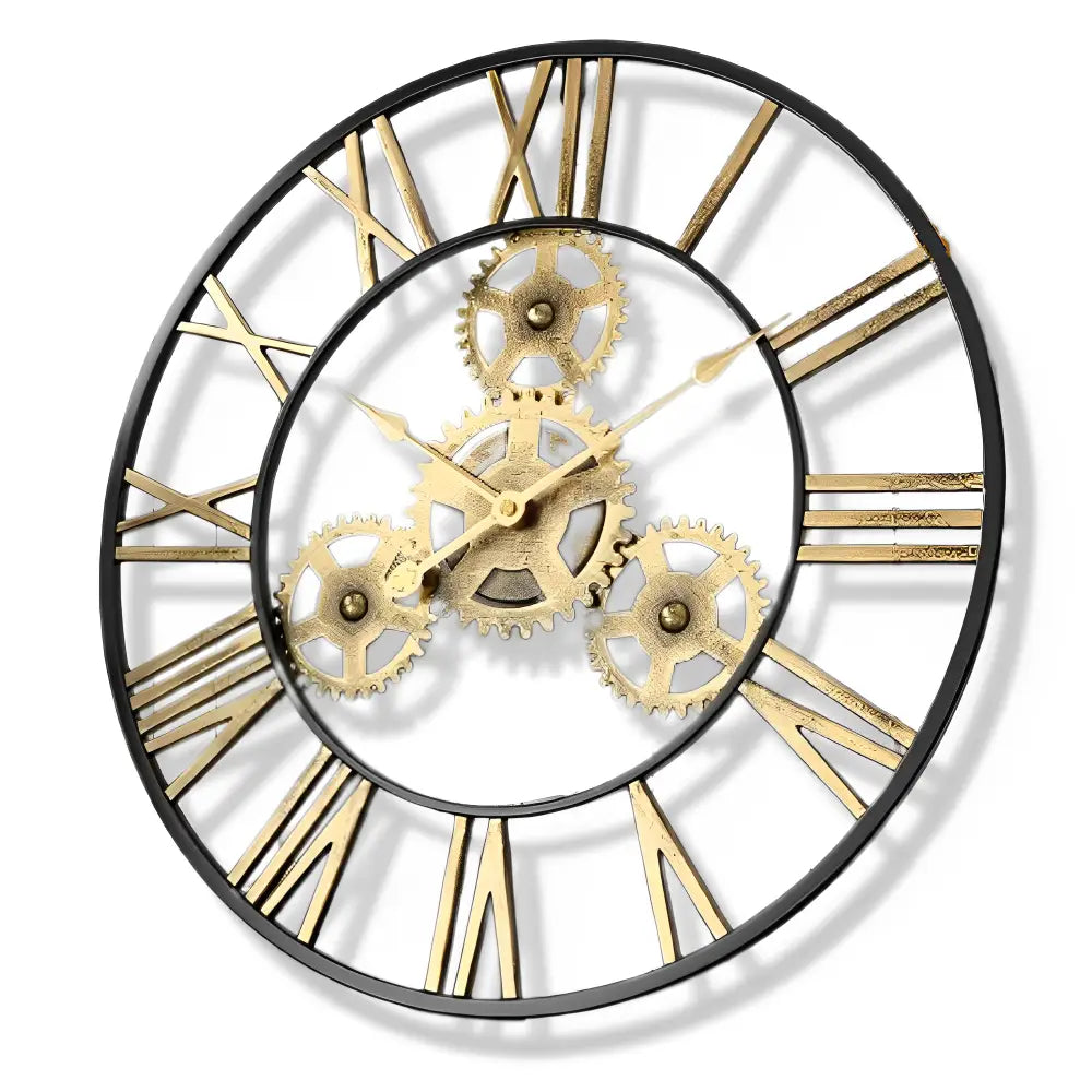 Golden Gear Wall Clock - 3D Metal Industrial Design