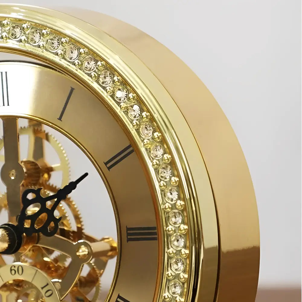 Golden Mechanical Tabletop Clock - Brass Luxury Desk Clock