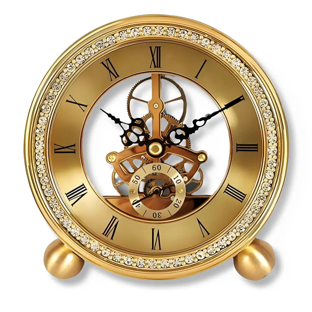 Golden Mechanical Tabletop Clock - Brass Luxury Desk Clock