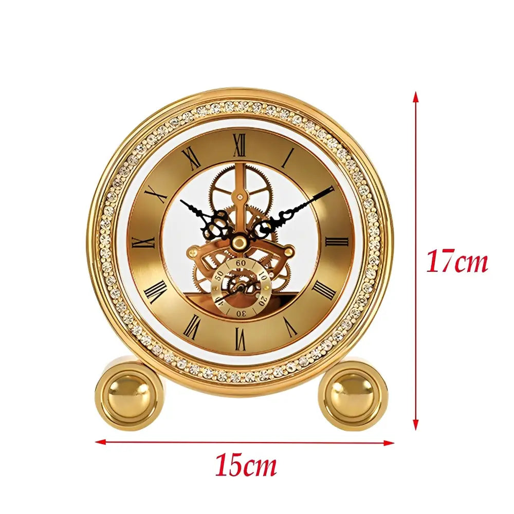 Golden Mechanical Tabletop Clock - Brass Luxury Desk Clock