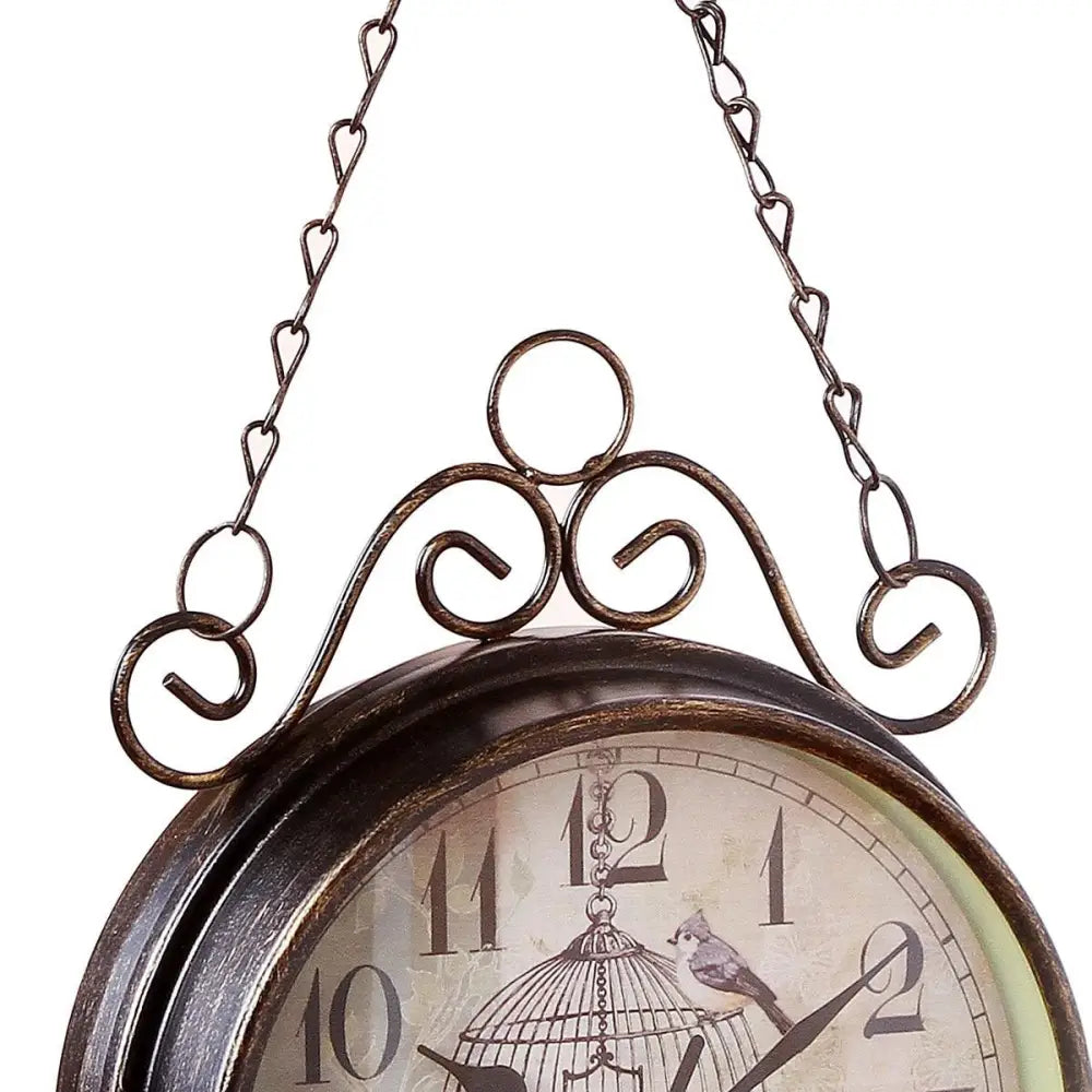 Antique Double-Sided Wall Clock - Bird & Cage Design