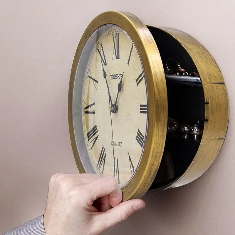 White secret safe wall clock mounted on living room wall